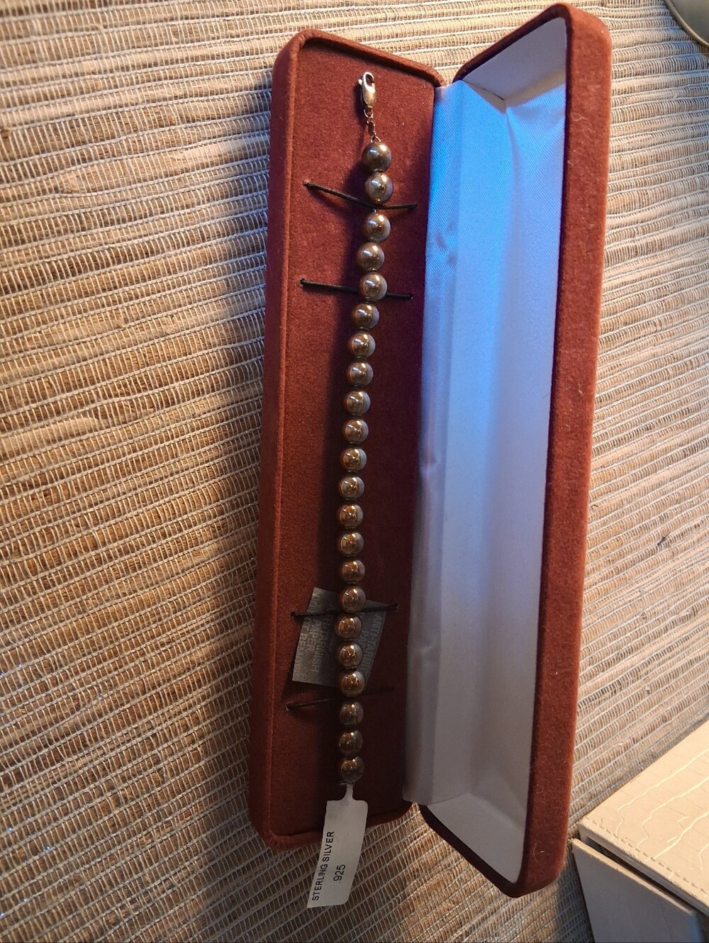 Vintage 925 Sterling Silver Bead Bracelet 1980's With Velvet Box